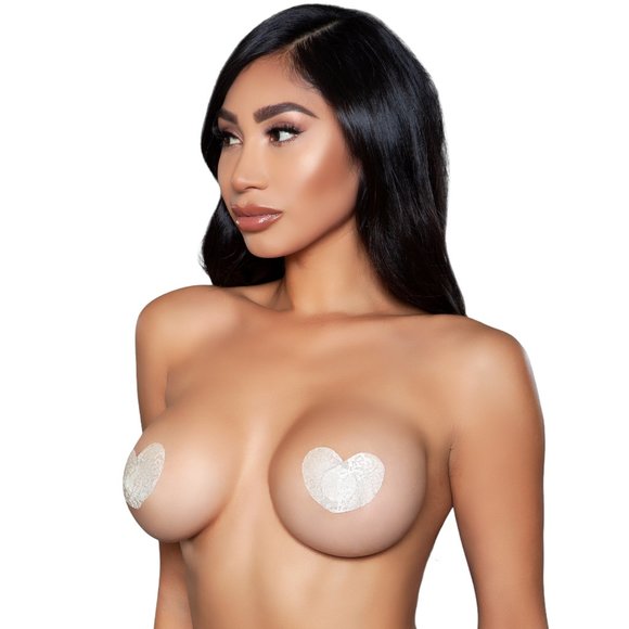 Heart Shaped Pasties Nipple Covers Self Adhesive 3 Pair Nude - Picture 5 of 7